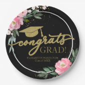 おめでとうズグラッドホットピンクフローラ卒業パーティー ペーパープレート (正面)