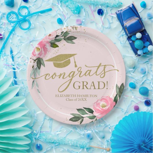 おめでとうズグラッドホットピンクフローラ卒業パーティー ペーパープレート (パーティー)