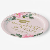 おめでとうズグラッドホットピンクフローラ卒業パーティー ペーパープレート (アングル)
