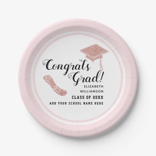 おめでとうズグラッドホワイトピンククラス2025卒業 ペーパープレート (正面)