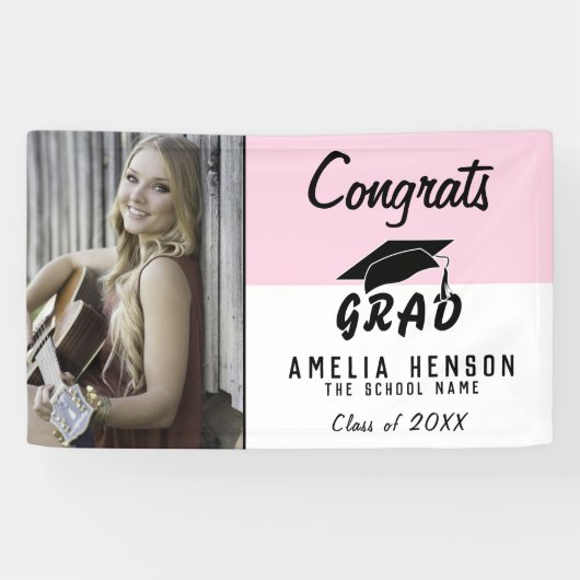 おめでとうズラージピンクフォト卒業パーティー 横断幕 (横)