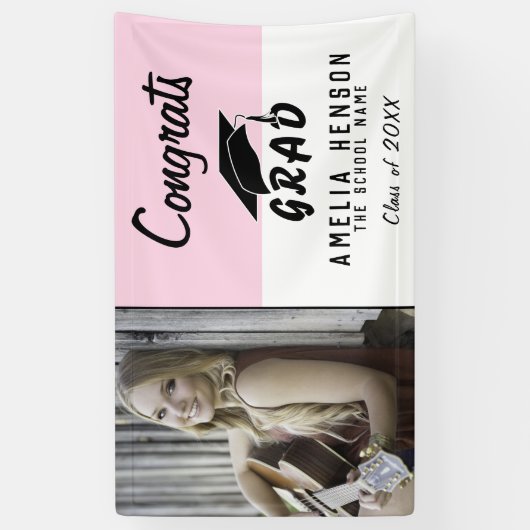 おめでとうズラージピンクフォト卒業パーティー 横断幕 (縦)