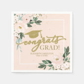 おめでとうズラージピンク赤面フローラ卒業パーティー スタンダードカクテルナプキン (正面)