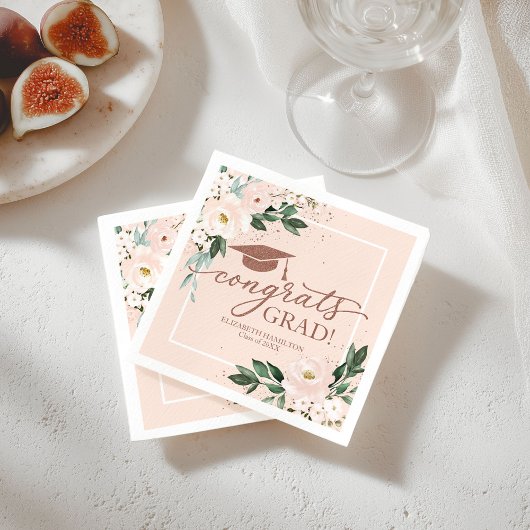 おめでとうズラージピンク赤面フローラ卒業パーティー スタンダードカクテルナプキン