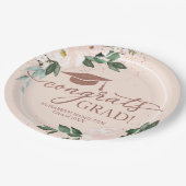 おめでとうズラージピンク赤面フローラ卒業パーティー ペーパープレート (アングル)