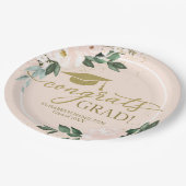 おめでとうズラージピンク赤面フローラ卒業パーティー ペーパープレート (アングル)