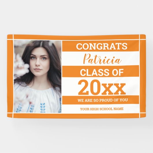 おめでとうズ2022年写真卒業オレンジホワイト 横断幕 (横)