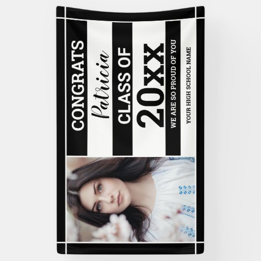 おめでとうズ2022年写真卒業白黒 横断幕 (縦)