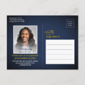 おめでとうズGrad Navy Blueと金ゴールド日付写真を保存 案内ポストカード (裏面)