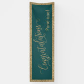 おめでとうタイポグラフィ金ゴールドグリッターとティール（緑がかった色） 横断幕 (縦)