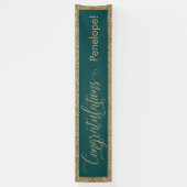 おめでとうタイポグラフィ金ゴールドグリッターとティール(緑がかった色) 横断幕 (縦)