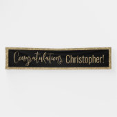 おめでとうタイポグラフィ金ゴールドグリッターとブラック 横断幕 (横)