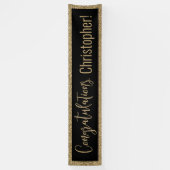 おめでとうタイポグラフィ金ゴールドグリッターとブラック 横断幕 (縦)