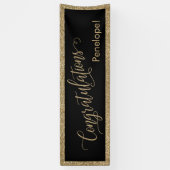 おめでとうタイポグラフィ金ゴールドグリッターとブラック 横断幕 (縦)