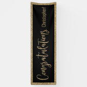 おめでとうタイポグラフィ金ゴールドグリッターとブラック 横断幕 (縦)