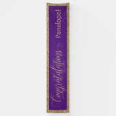 おめでとうタイポグラフィ金ゴールドグリッターと紫 横断幕 (縦)