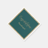 おめでとうタイポグラフィ金ゴールドグリッターティール(緑がかった色) スタンダードカクテルナプキン (角)