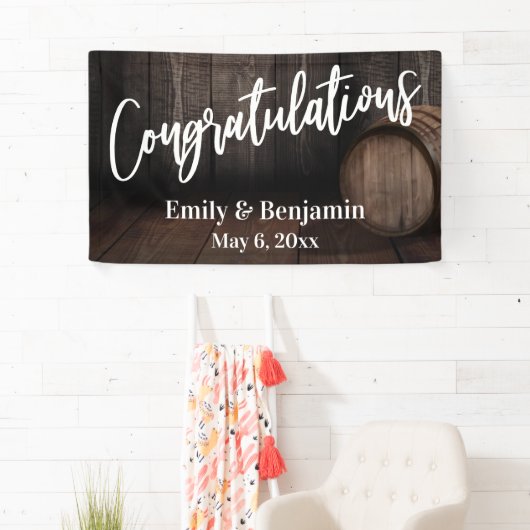 おめでとうタイポグラフィ、木製バレル 横断幕 (インサイチュ)