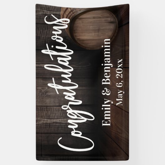 おめでとうタイポグラフィ、木製バレル 横断幕 (縦)