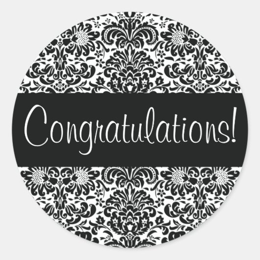おめでとうダマスク封筒用シール ラウンドシール (正面)