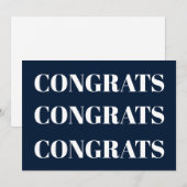 おめでとうダークネイビーブルーホワイトモダンカード (正面/裏面)