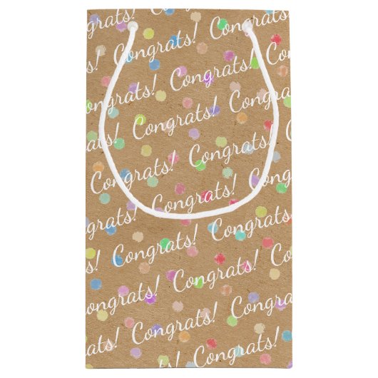 おめでとうドットパターフェイクン素朴ブラウンクラフト スモールペーパーバッグ (裏面)