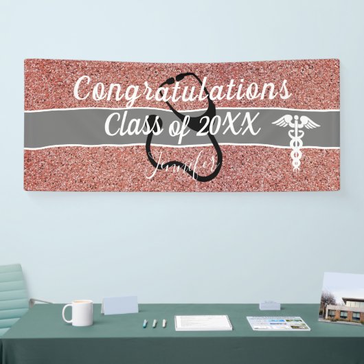 おめでとうナース卒業バラカスタム金ゴールド 横断幕 (トレードショー)