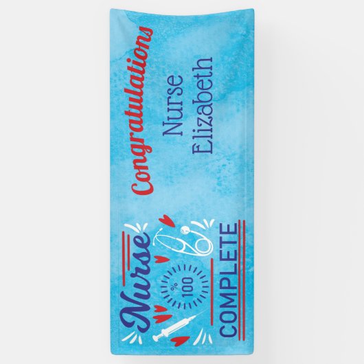 おめでとうナース卒業ブルーモダンおもしろい 横断幕 (縦)