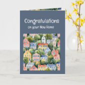 おめでとうニューホームウォーターカラーハウス カード (黄色い花)