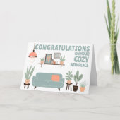 おめでとうニューホームコージーかわいいリビングルーム カード (正面)