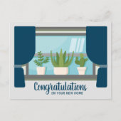 おめでとうニューホームハッピーイベント引っ越し祝いパーティーウィンドウ ポストカード (正面)