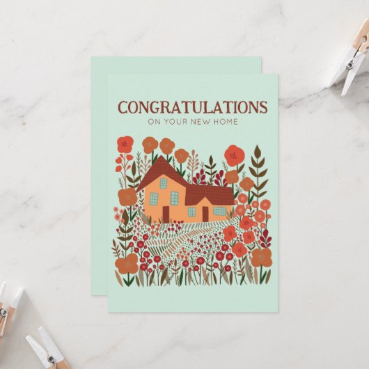 おめでとうニューホーム引っ越し祝いパーティーファームハウス カード (正面/裏面インサイチュ)