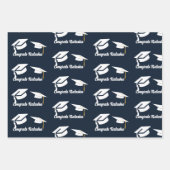 おめでとうネイビーブルー卒業お祝い ラッピングペーパーシート (正面3)