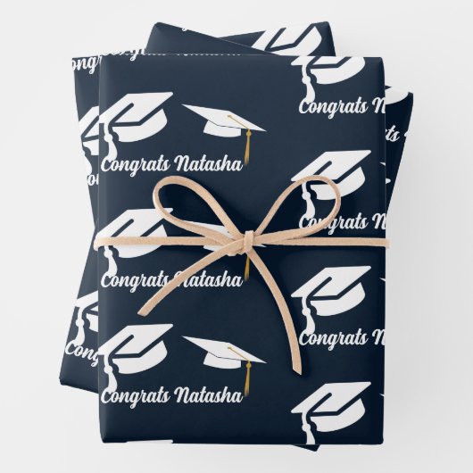 おめでとうネイビーブルー卒業お祝い ラッピングペーパーシート (インサイチュ)