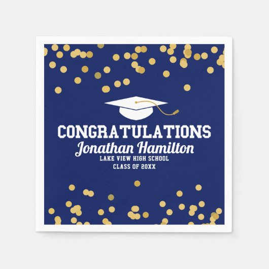 おめでとうネイビーブルー金ゴールドグラードパーティー スタンダードカクテルナプキン (正面)