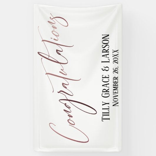 おめでとうバラ金ゴールド手書きタイポグラフィ 横断幕 (縦)