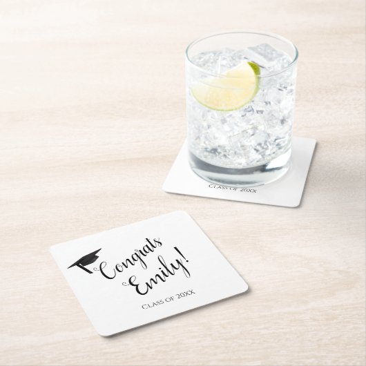 おめでとうパーソナライズされたの卒業式広場コースター スクエアペーパーコースター (インサイチュ)