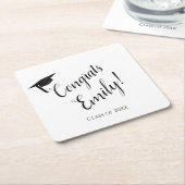 おめでとうパーソナライズされたの卒業式広場コースター スクエアペーパーコースター (アングル)