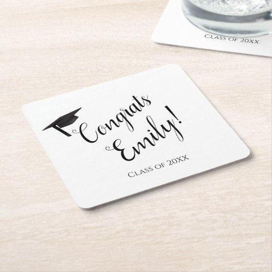 おめでとうパーソナライズされたの卒業式広場コースター スクエアペーパーコースター (アングル)