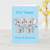 おめでとうパーソナライズされたカード、双子のベビー カード (黄色い花)