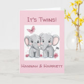 おめでとうパーソナライズされたカード、双子のベビー カード (黄色い花)