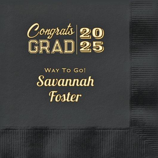 おめでとうパーソナライズされたグラッドブラック金ゴールド卒業 箔ナプキン