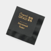 おめでとうパーソナライズされたグラッドブラック金ゴールド卒業 箔ナプキン (左)