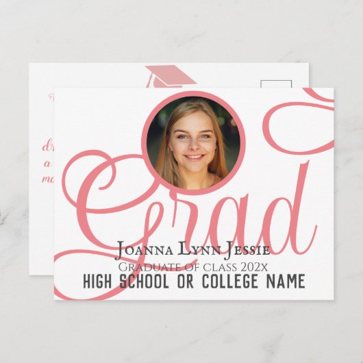 おめでとうパーソナライズされたスクリプト大学院写真 ポストカード (正面/裏面)
