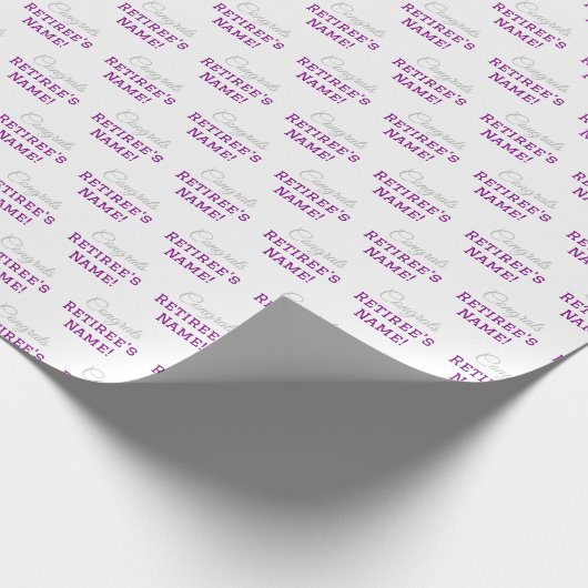 おめでとうパーソナライズされたリタイア!シルバーパープルホワイト ラッピングペーパー (角)