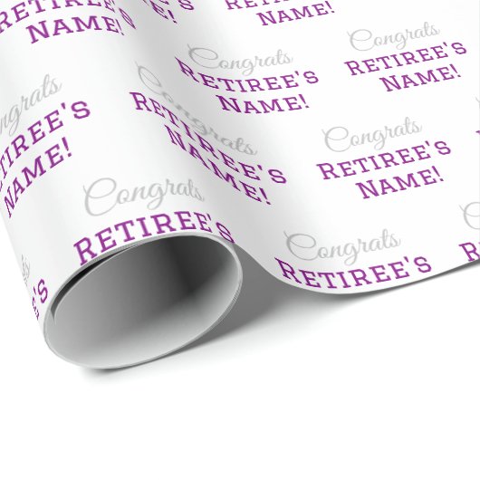おめでとうパーソナライズされたリタイア!シルバーパープルホワイト ラッピングペーパー (ロールコーナー)