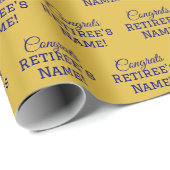 おめでとうパーソナライズされたリタイア！ネイビーブルオン金ゴールド ラッピングペーパー (ロールコーナー)