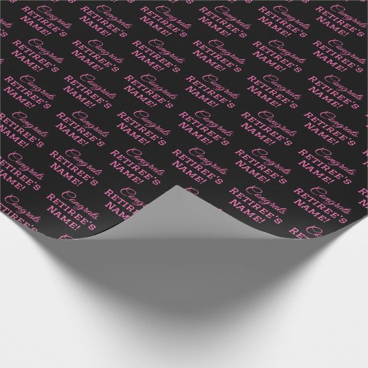 おめでとうパーソナライズされたリタイア!ホットピンクオンブラック ラッピングペーパー (角)