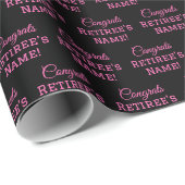 おめでとうパーソナライズされたリタイア！ホットピンクオンブラック ラッピングペーパー (ロールコーナー)