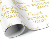 おめでとうパーソナライズされたリタイア！ホワイトおよびメタル金ゴールド ラッピングペーパー (ロールコーナー)